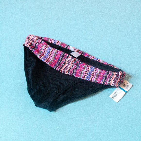 NEW Anne Cole Signature Black Pink Stripe Fold Over Mid Rise Swim Bottom Sz XL - Picture 2 of 5